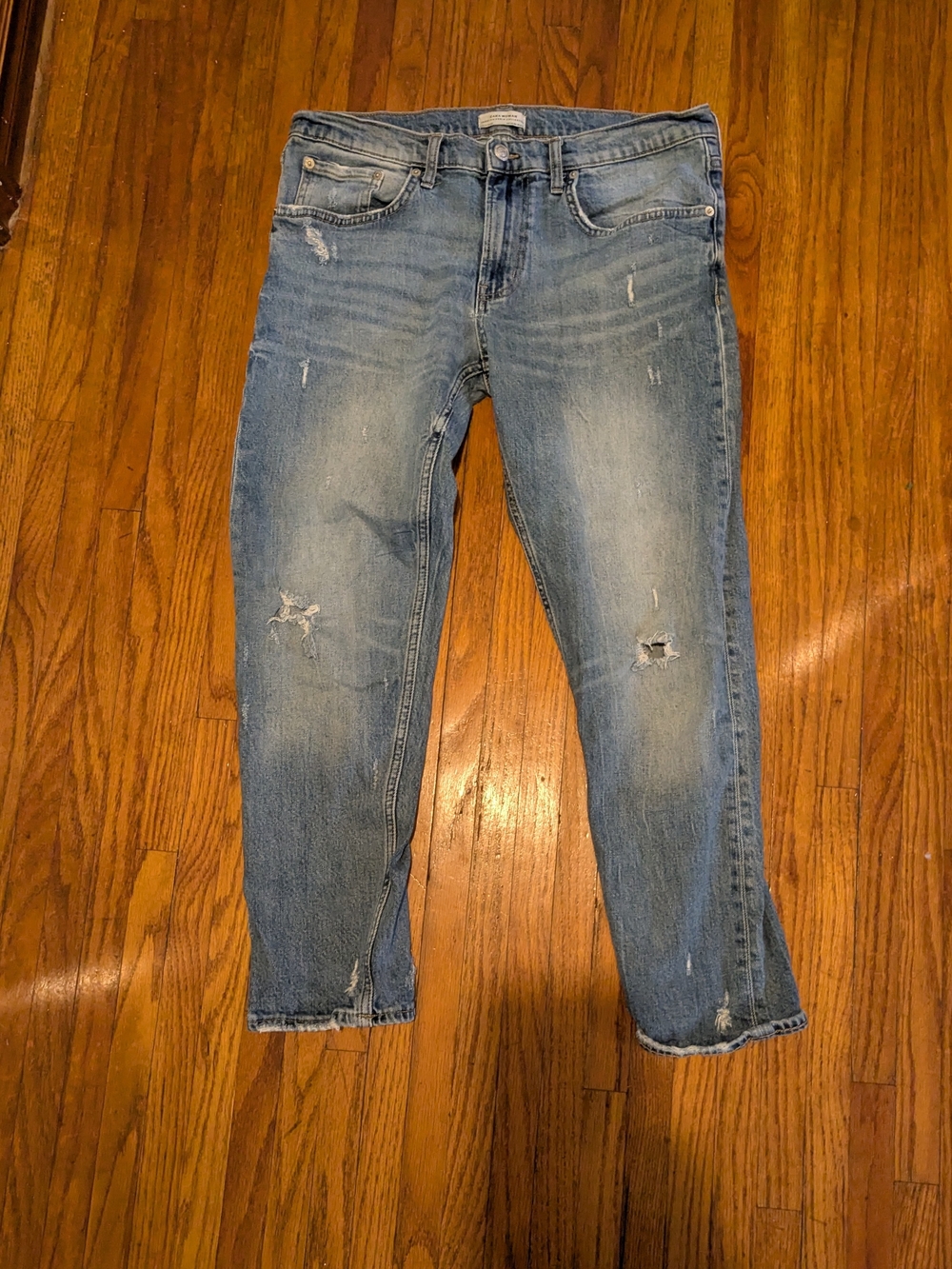 Zara Light Blue Slim Straight Distressed Jeans